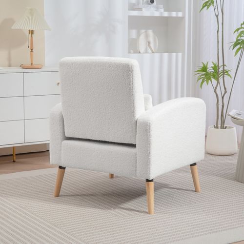 Fauteuil 76x74x89, Fauteuil Fixe, Pieds En Bois, Design Simple, Polyester, Mousse, Blanc