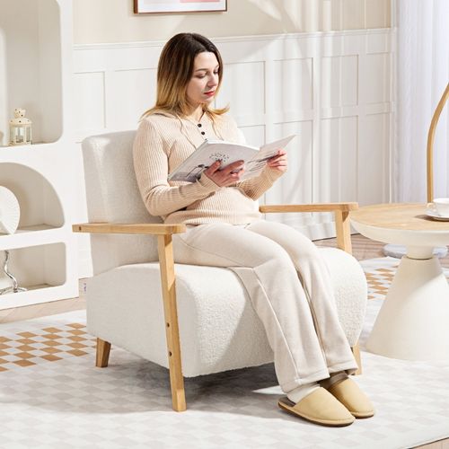 Fauteuil 76x74,5x89, Fauteuil Fixe, Pieds En Bois, Design Simple, Polyester, Mousse, Blanc