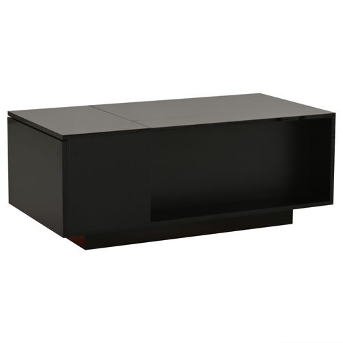 Table Basse Relevable 100x50x40 Cm, LED, Tiroir, Grand Rangement, Panneaux De Particules, Noir