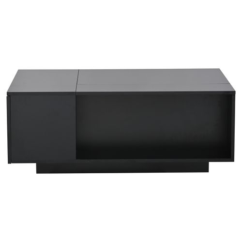 Table Basse Relevable 100x50x40 Cm, LED, Tiroir, Grand Rangement, Panneaux De Particules, Noir
