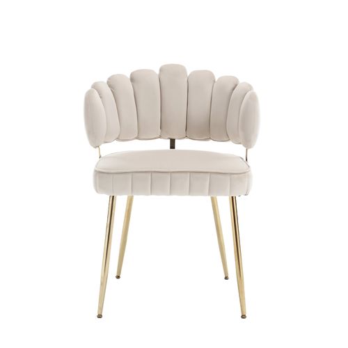 Lot De 2 Chaises 57.99x56.01x78 Cm, Dossier En Pétale, Velours, Mousse, Pieds Métal Doré, Ivoire