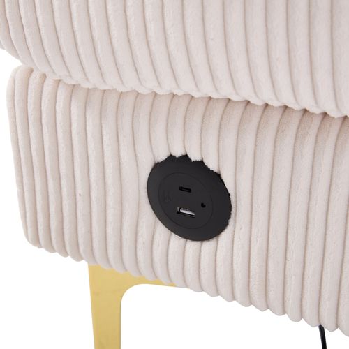 Canapé En U 265x135x88 Cm, Éclairage LED Et Port USB, Structure Bois, Pieds Doré, Velours Beige