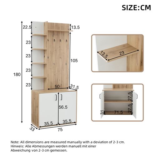 Vestiaire Moderne 75x33x180 Cm, Rangement Et Placard, Panneaux Particules, Bois, Blanc
