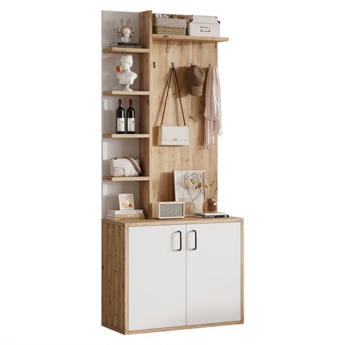 Vestiaire Moderne 75x33x180 Cm, Rangement Et Placard, Panneaux Particules, Bois, Blanc