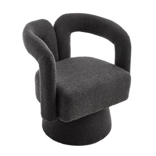 Fauteuil Pivotant 67x55x74 Cm, Dossier Sculpté Et Accoudoirs, Tissu Boucle, Gris Foncé