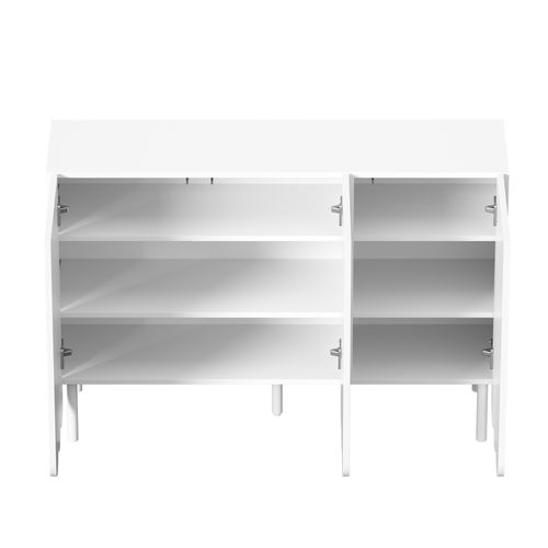 Buffet120x35x80cm, Système De Rebond Sans Poignée, Moderne, Pied De Buffet, Mdf, Blanc