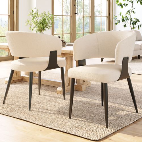 Lot De 2 Chaises 59x50x81.5 Cm, Dossier Ergonomique Courbé, Tissu Flanelle, Pieds Métal, Beige+noir