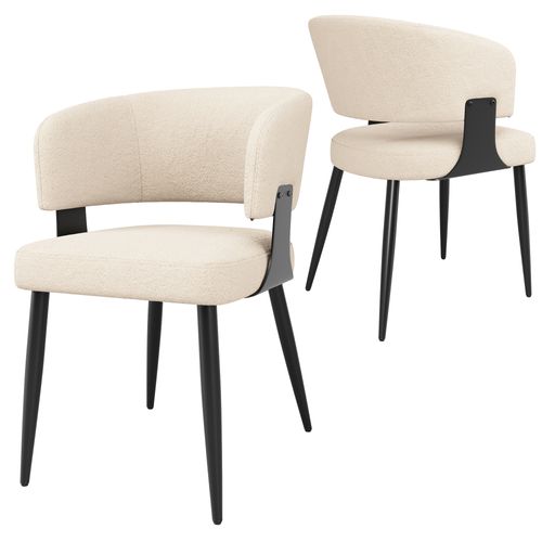 Lot De 2 Chaises 59x50x81.5 Cm, Dossier Ergonomique Courbé, Tissu Flanelle, Pieds Métal, Beige+noir