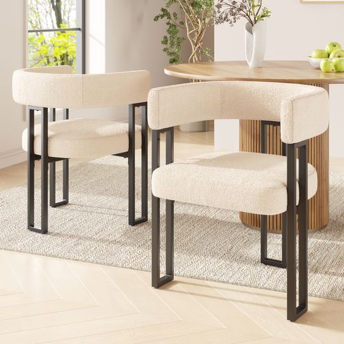 Lot De 2 Chaise 54x51.5x72 Cm, Dossier Incurvé Ergonomique, Assise 10cm, Flanelle, Métal, Beige+noir