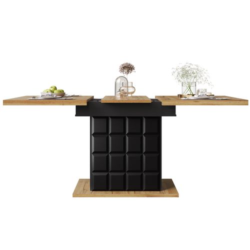 Table à Rallonge 110/140x80x75 Cm, Système D'extension Bilatéral, Mdf Et Métal, Noir Et Bois