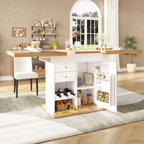 Table Extensible 110/140x80x75 Cm, Extension Bilatérale 3 Positions, Mdf, Métal, Pb, Blanc+bois