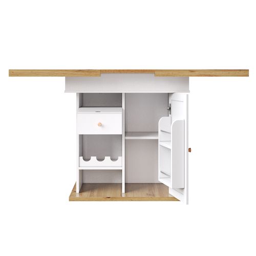 Table Extensible 110/140x80x75 Cm, Extension Bilatérale 3 Positions, Mdf, Métal, Pb, Blanc+bois