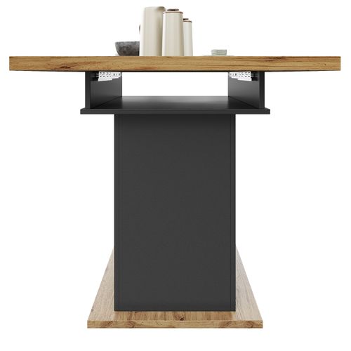 Table à Manger Extensible 110/140x80x75cm, Double Extension Avec Rangement, Tiroir, Mdf, Noir+bois