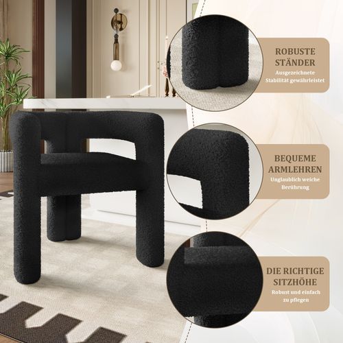 Fauteuil De Table,moderne,facile D'entretien,tissu Teddy,noir