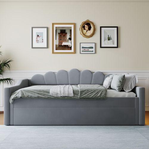 Lit Gigogne 140x200+90x190 Cm, 2 En 1, LED 7 Couleurs, Mdf Et Contreplaqué, Gris