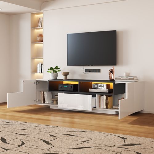 Meuble Télévision 180x40x48 Cm, LED Contrôlé Par Application, Design, Panneau De Particules, Blanc