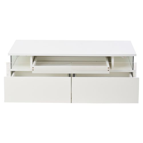 Table Basse Moderne 90x45x35,5 Cm, Plateau Amovible, 2 Tiroirs, LED, Panneau De Particules, Blanc