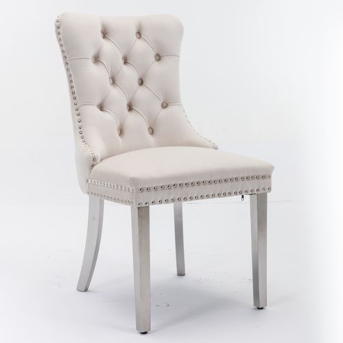 Lot De 2 Chaises De Salle à Manger, 95x62x50 Cm, Avec Détails Rivetés, Velours Beige