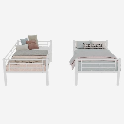 Lit Superposé 196.6x97.8x157 Cm, Lit Gigogne, Convertible En Deux Lits, Structure En Fer, Blanche