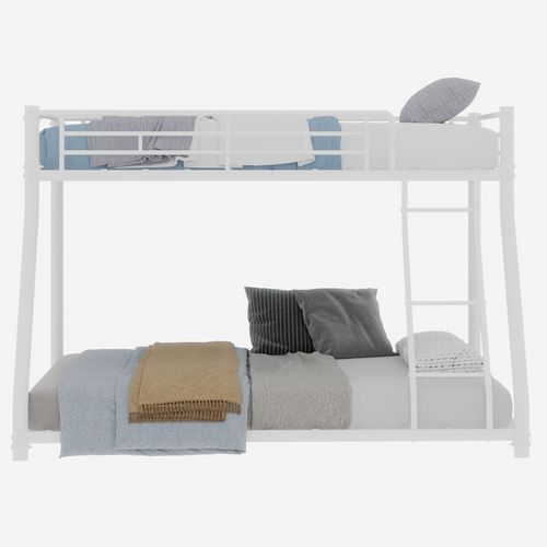 Lit Superposé 90x190cm+140x190 Cm, Robuste En Métal Avec Barrière Haute Et Échelle, Couleur Blanc
