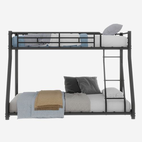 Lit Superposé 90/140x196,6 Cm, Garde Corps Surélevé Et Échelle, Métal, Couleur Noire
