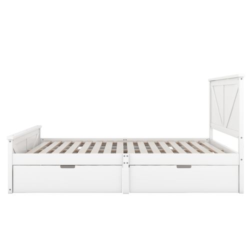 Lit Double 160x200 Cm, 4 Tiroirs Intégrés Avec Tête De Lit, Pin Et Mdf, Blanc