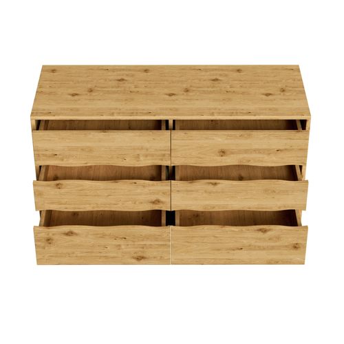 Buffet 120x40x75,5 Cm, 6 Tiroirs De Rangement, Panneau De Particules, Pieds Métal Noir, Couleur Bois