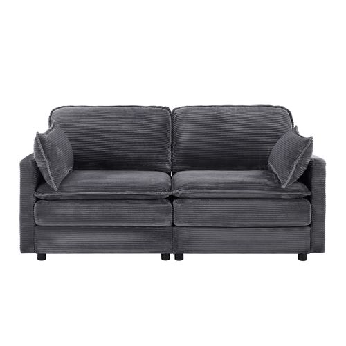 Canapé 2 Places 176x75x85 Cm, Structure En Bois, Tissu Doux, Pieds En Bois, Gris