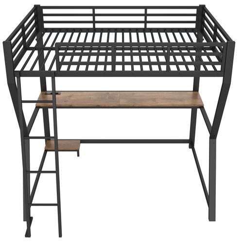 Lit Mezzanine 140x200 Cm Avec LED, Bureau Adapté à Un Ordinateur, Prise Électrique Et USB, Noir