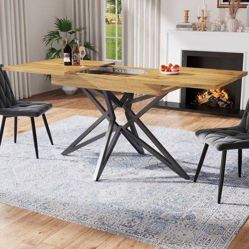 Table Extensible 120-160x80x66.1 Cm, Pieds En Étoile Métal, Mdf, Couleur Bois Et Noir