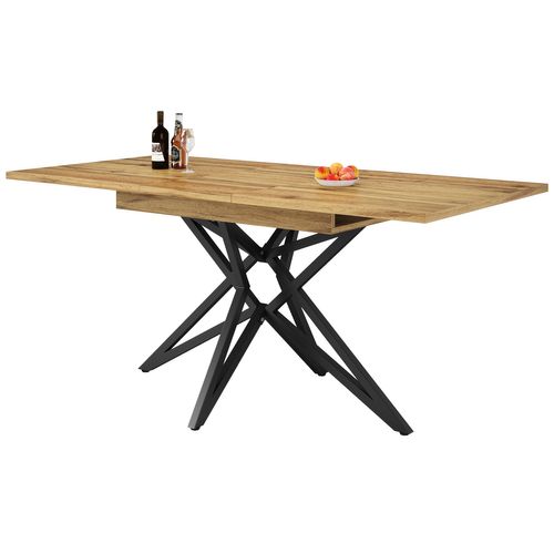 Table Extensible 120-160x80x66.1 Cm, Pieds En Étoile Métal, Mdf, Couleur Bois Et Noir