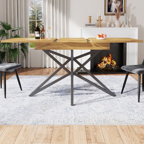 Table Extensible 120-160x80x66.1 Cm, Pieds En Étoile Métal, Mdf, Couleur Bois Et Noir