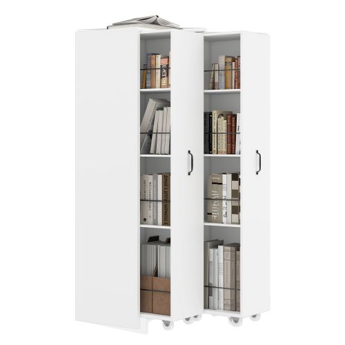 Bibliothèque Extensible 51.5x41x158 Cm, 4 Niveaux Modulables, Roulettes, Mdf, Blanc
