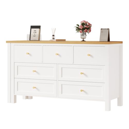 Bureau 120x40x70 Cm, Plateau Pivotant 360 Degrés, 7 Tiroirs, Panneau De Particules, Blanc+bois