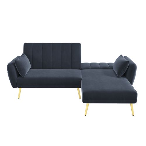 Canapé D'angle Multifonctionnel 191.5x130.5x80 Cm, Structure Modulable, Velours, Bois, Fer, Noir