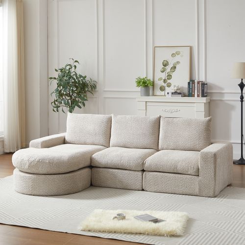 Canapé Modulable L 240x160 Cm, Chaise Longue Réversible, Sans Montage, Avec Coussins, Chenille Beige