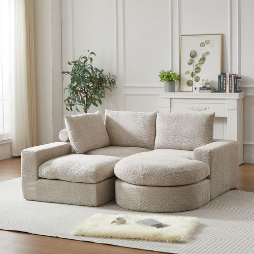 Canapé Modulable L 240x160 Cm, Chaise Longue Réversible, Sans Montage, Avec Coussins, Chenille Beige