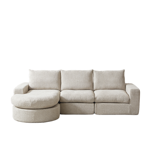 Canapé Modulable L 240x160 Cm, Chaise Longue Réversible, Sans Montage, Avec Coussins, Chenille Beige