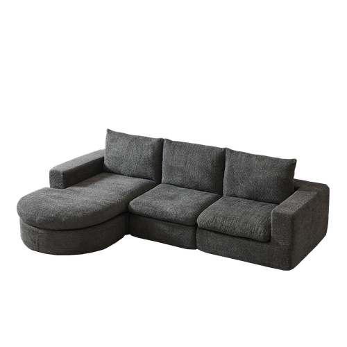 Canapé Modulable 3 Places 251x160x81 Cm, Chaise Longue Réversible Avec Coussins, Chenille Gris
