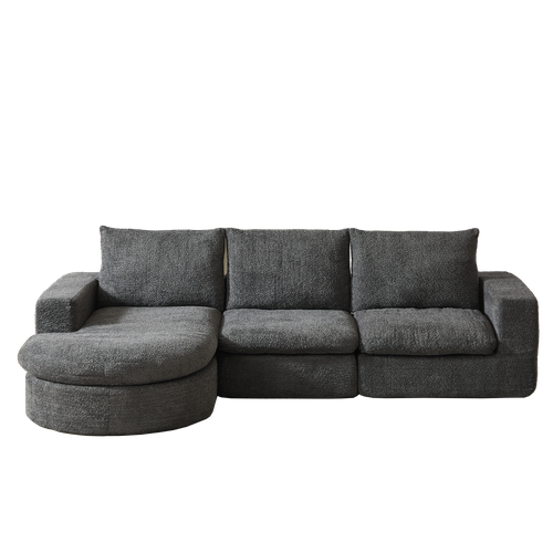 Canapé Modulable 3 Places 251x160x81 Cm, Chaise Longue Réversible Avec Coussins, Chenille Gris