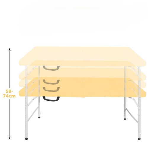 Table Pliante 125x61 Cm, Hauteur Réglable 58 à 74 Cm, Plastique Et Fer, Couleur Jaune