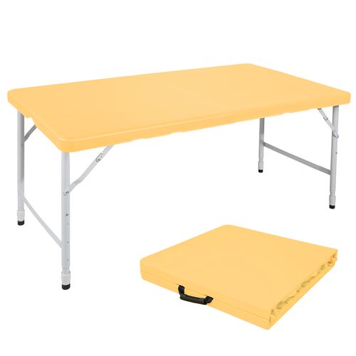 Table Pliante 125x61 Cm, Hauteur Réglable 58 à 74 Cm, Plastique Et Fer, Couleur Jaune