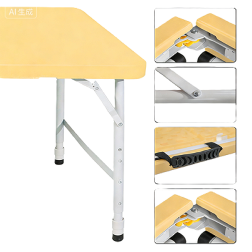 Table Pliante 125x61 Cm, Hauteur Réglable 58 à 74 Cm, Plastique Et Fer, Couleur Jaune