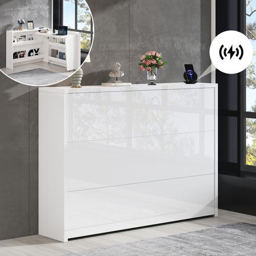 Bureau Pliable 139x115x93 Cm, Surface 95x51 Cm, Chargeur Sans Fil, Panneau De Particules, Blanc