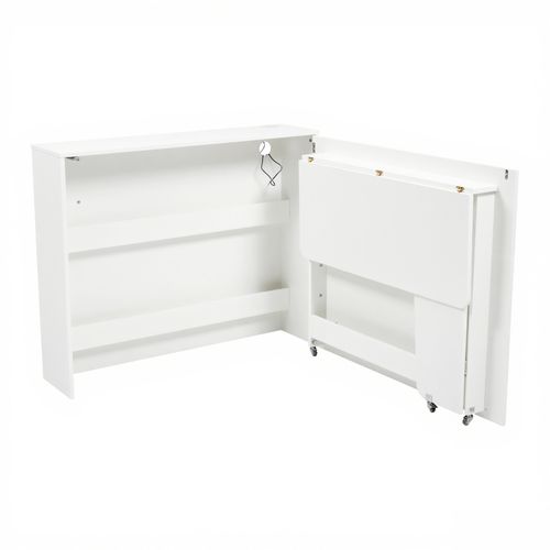 Bureau Pliable 139x115x93 Cm, Surface 95x51 Cm, Chargeur Sans Fil, Panneau De Particules, Blanc