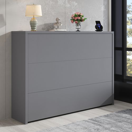 Bureau Pliant 139x115x93 Cm, Surface 95x51 Cm Avec Chargeur Sans Fil, Panneau De Particules, Gris
