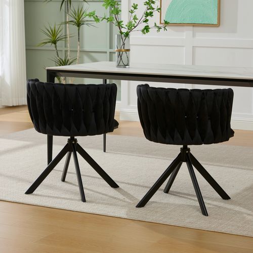 Lot De 2 Chaises Pivotante 65x60x85 Cm, Rotation 180°, Pieds Métal Renforcé, Velours Noir