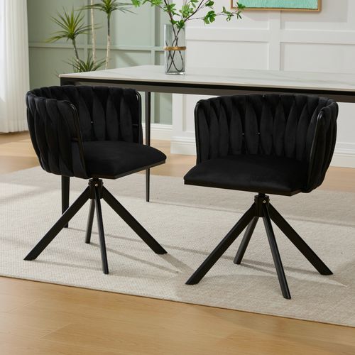 Lot De 2 Chaises Pivotante 65x60x85 Cm, Rotation 180°, Pieds Métal Renforcé, Velours Noir