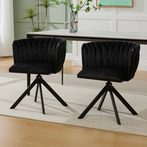 Lot De 2 Chaises Pivotante 65x60x85 Cm, Rotation 180°, Pieds Métal Renforcé, Velours Noir
