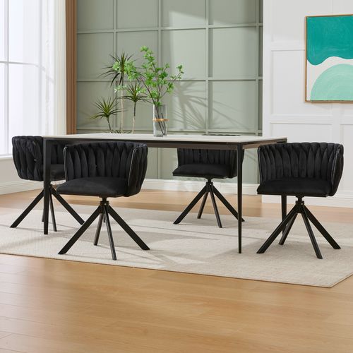 Lot De 2 Chaises Pivotante 65x60x85 Cm, Rotation 180°, Pieds Métal Renforcé, Velours Noir